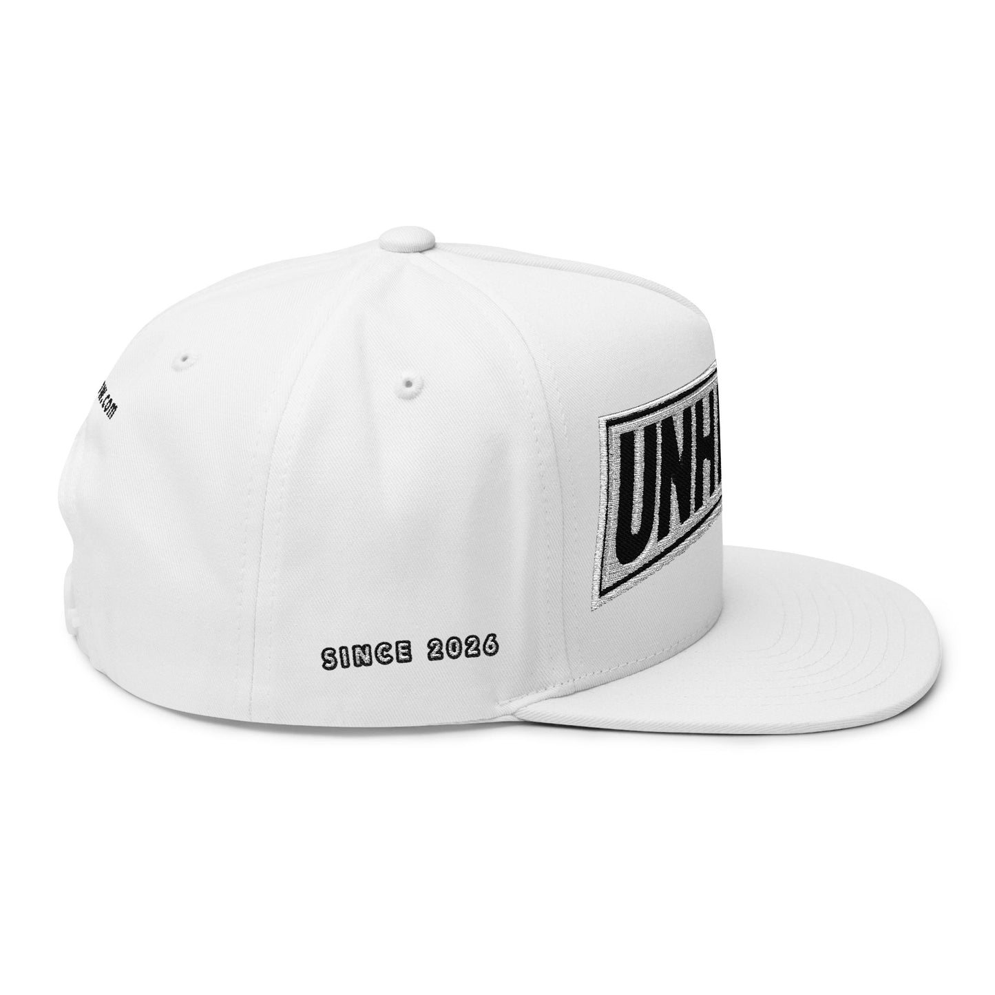 UNHINGED Box Logo Snapback Flat Bill (White)