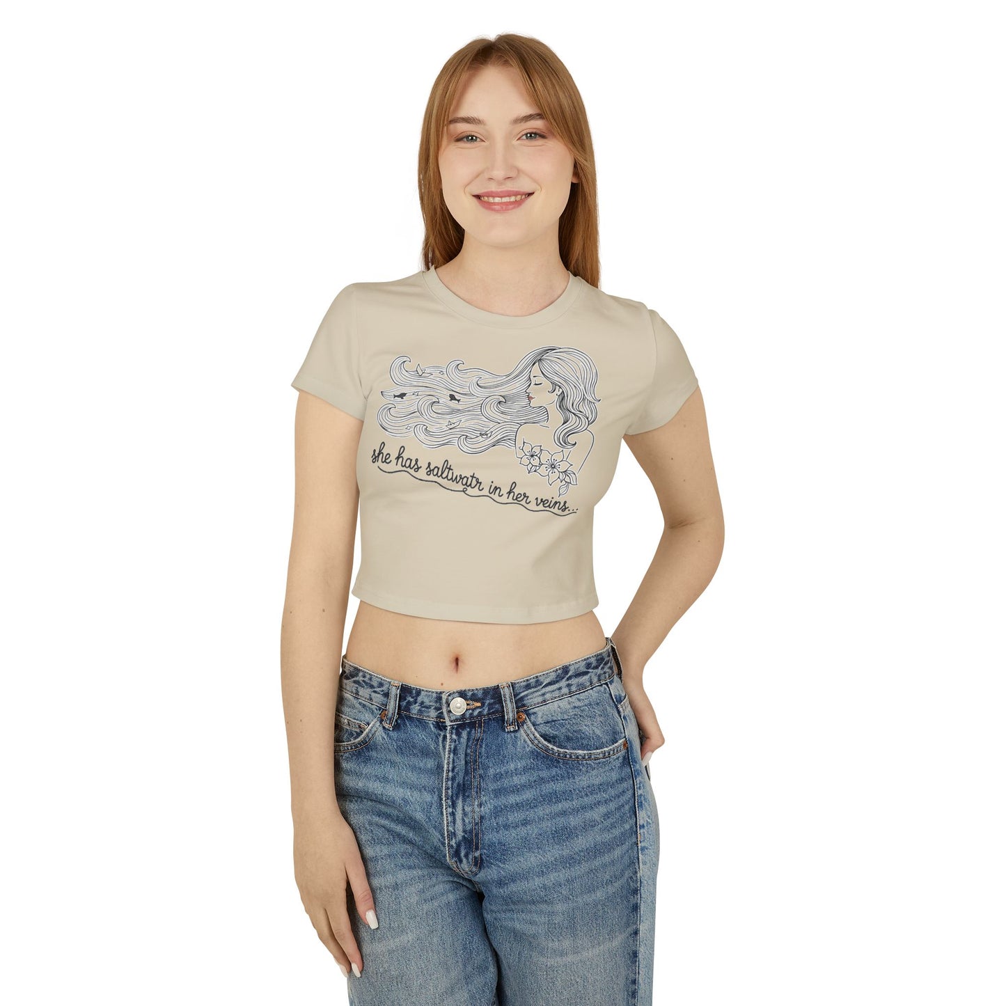 UNHINGED | Island Her Baby Tee — “Saltwater in Her Veins” Crop