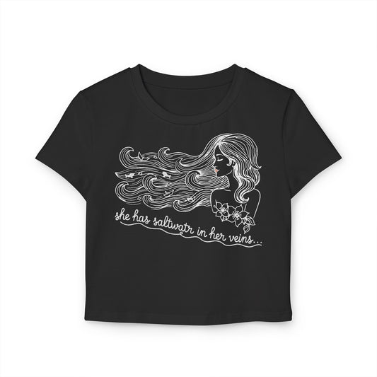 UNHINGED | Island Her Baby Tee — “Saltwater in Her Veins” Crop